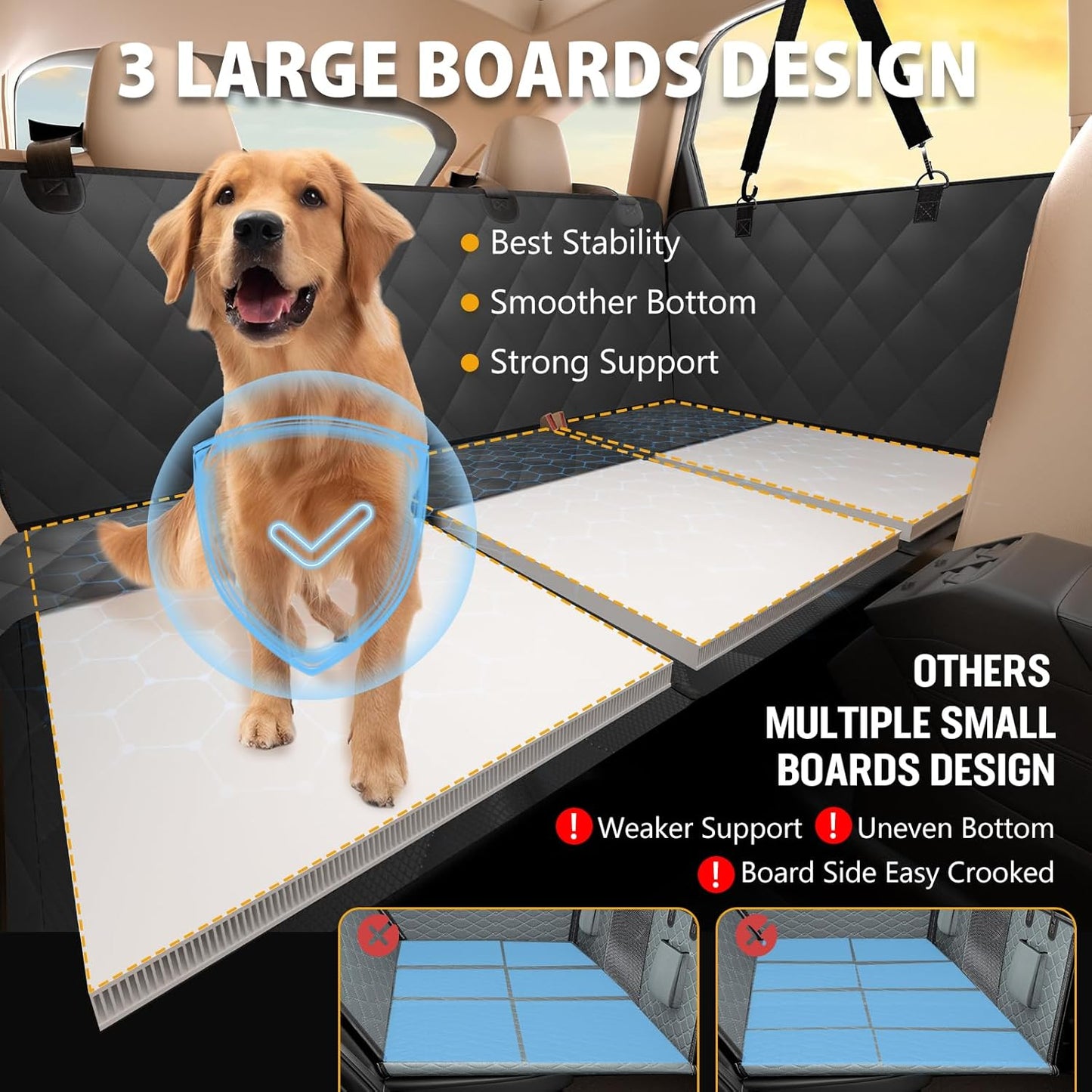Back Seat Extender for Dogs - Spacious Car Seat Cover with Rigid Base, Durable Hammock Design Supporting Up to 181Kg, Easy Installation for Cars, Trucks, and SUVs - Black