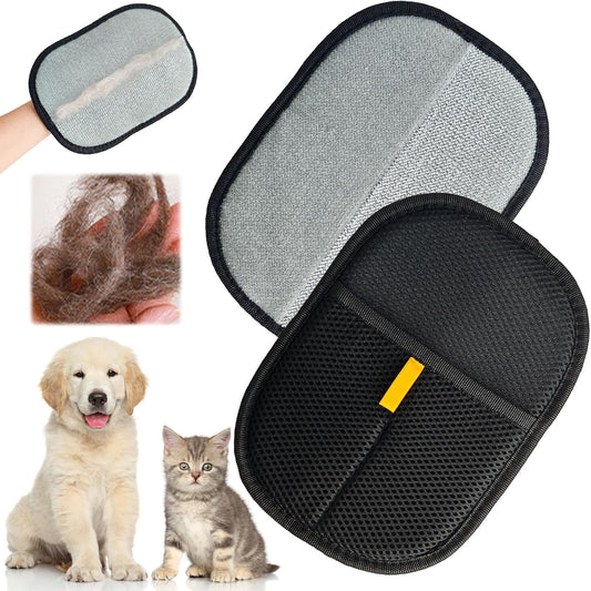 Dual-Sided Pet Hair Removal Gloves, Static-Reducing Grooming Gloves for Cats and Dogs, Reusable Deshedding Solution for Furniture, Bedding, Carpets, Clothing, and Upholstery (2-Pack)