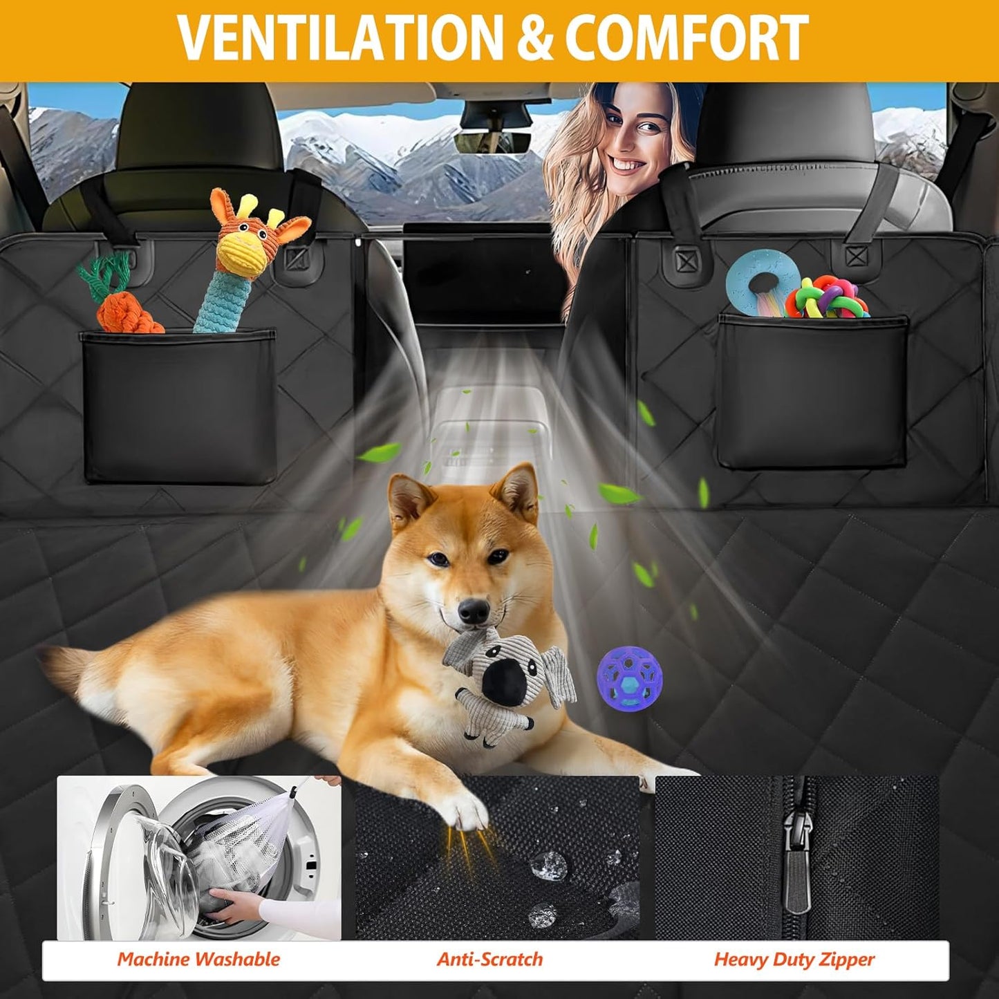 Back Seat Extender for Dogs - Spacious Car Seat Cover with Rigid Base, Durable Hammock Design Supporting Up to 181Kg, Easy Installation for Cars, Trucks, and SUVs - Black