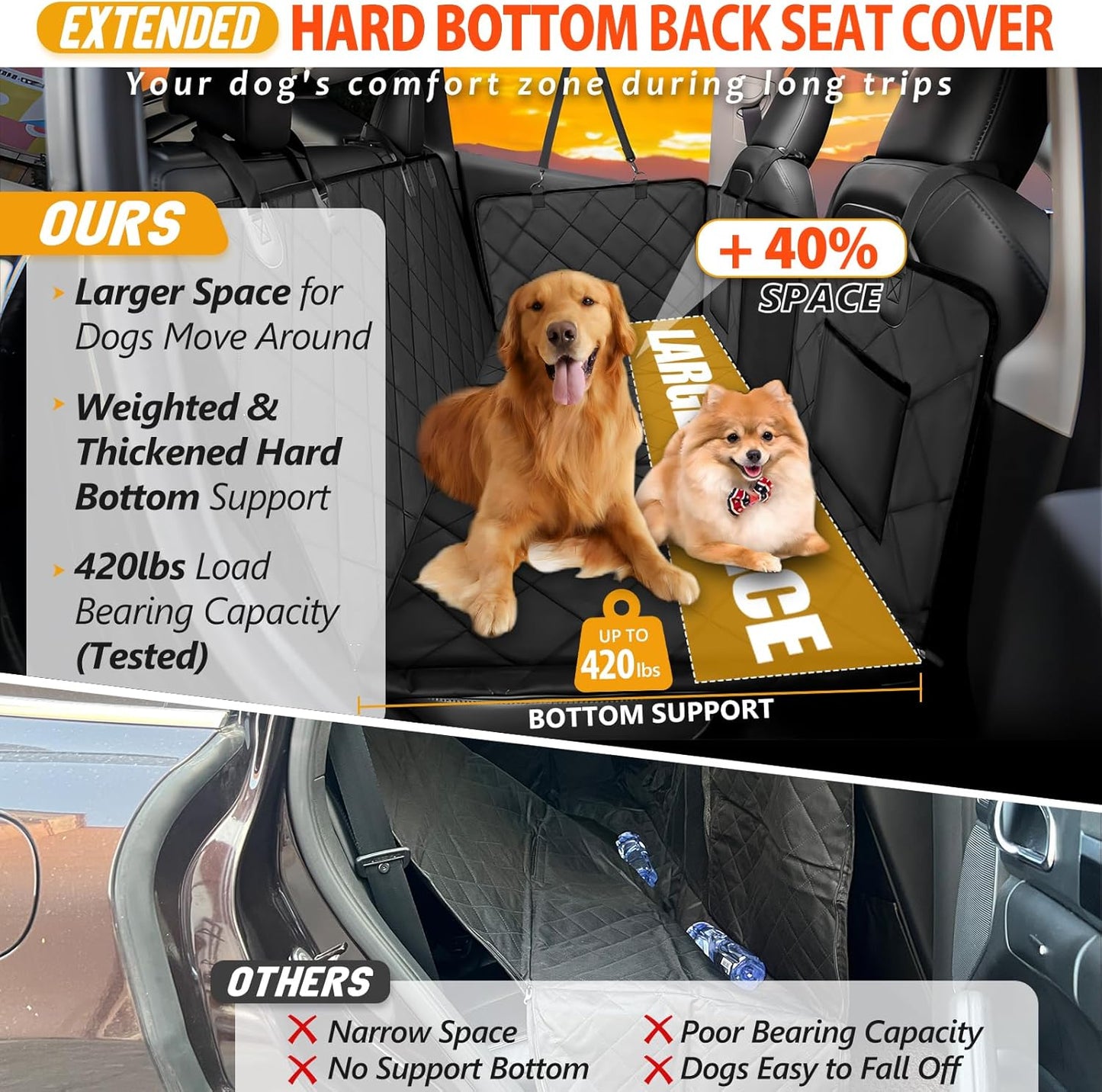 Back Seat Extender for Dogs - Spacious Car Seat Cover with Rigid Base, Durable Hammock Design Supporting Up to 181Kg, Easy Installation for Cars, Trucks, and SUVs - Black