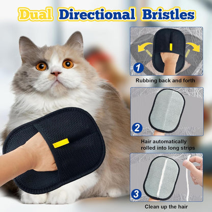Dual-Sided Pet Hair Removal Gloves, Static-Reducing Grooming Gloves for Cats and Dogs, Reusable Deshedding Solution for Furniture, Bedding, Carpets, Clothing, and Upholstery (2-Pack)