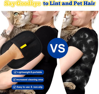 Dual-Sided Pet Hair Removal Gloves, Static-Reducing Grooming Gloves for Cats and Dogs, Reusable Deshedding Solution for Furniture, Bedding, Carpets, Clothing, and Upholstery (2-Pack)